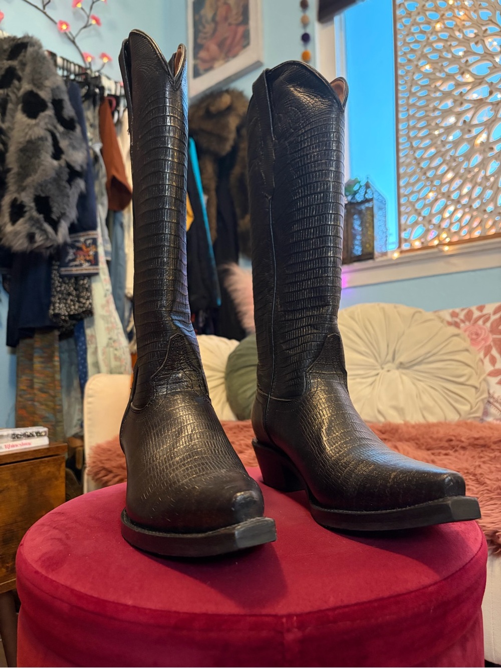 DINGO Black Textured Over-the-Knee Western Boots - Picture 3 of 11